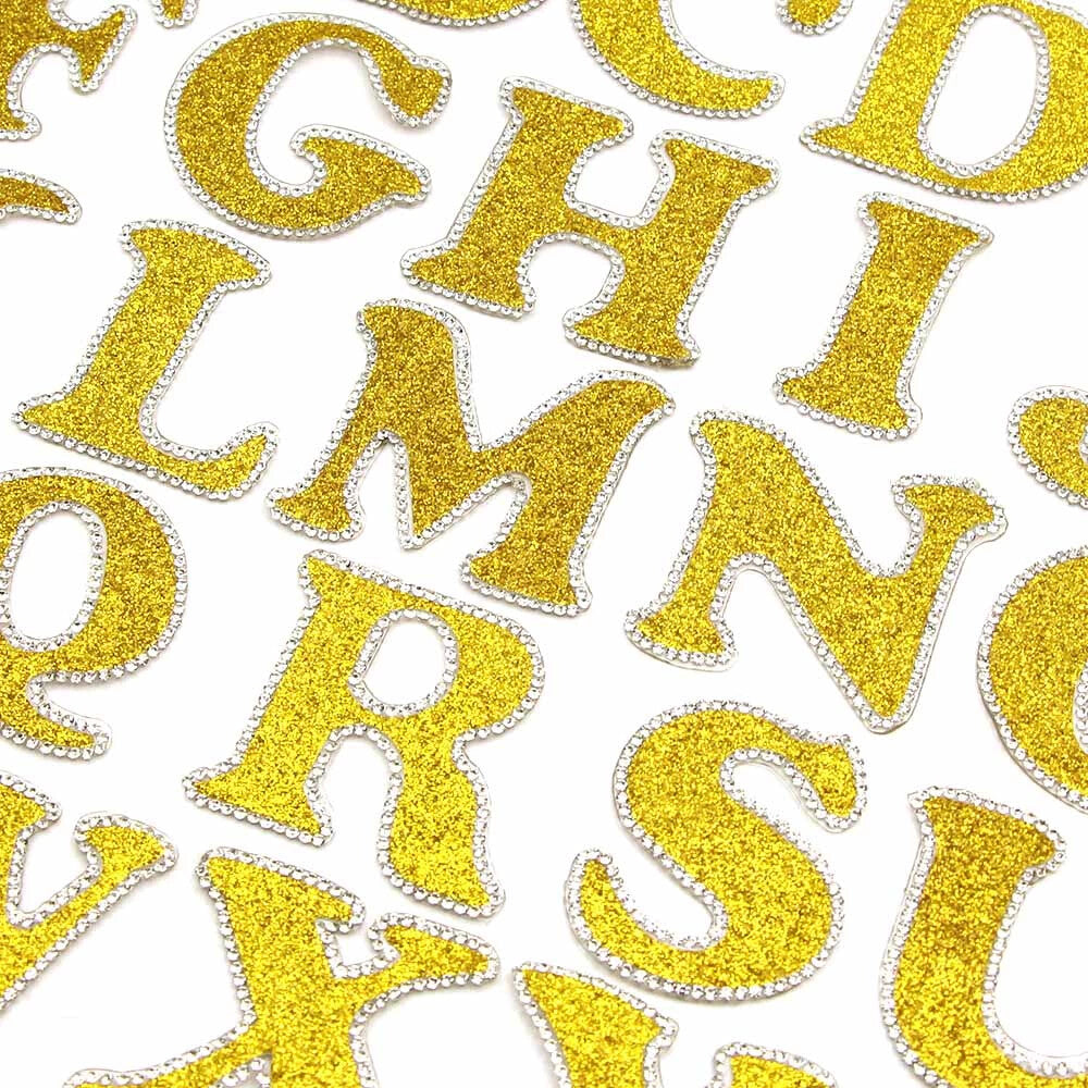 3D Rhinestone Gold Glitter Letter Patch Iron on Alphabet Patches 5cm
