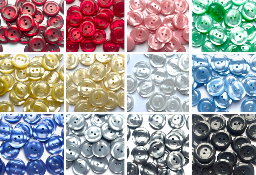 Pearlised Easy Match Dish Buttons Pearl Effect - Sizes: 11.5mm/15mm/18mm/20mm