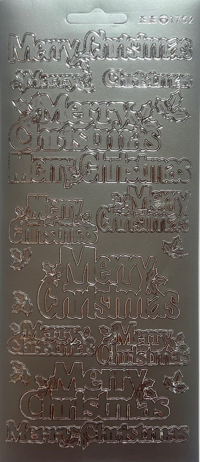 10 SHEETS - Silver Merry Christmas & Holly Peel Off Sticker Card Craft Stickers