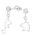 925 Sterling Silver & Crystal Unicorn Head Stud Earrings & Gift Box