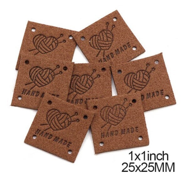 Faux Suede Leather Labels Hand Made Knit Design Clothing Tag Label Tags 25x25mm - Design 3