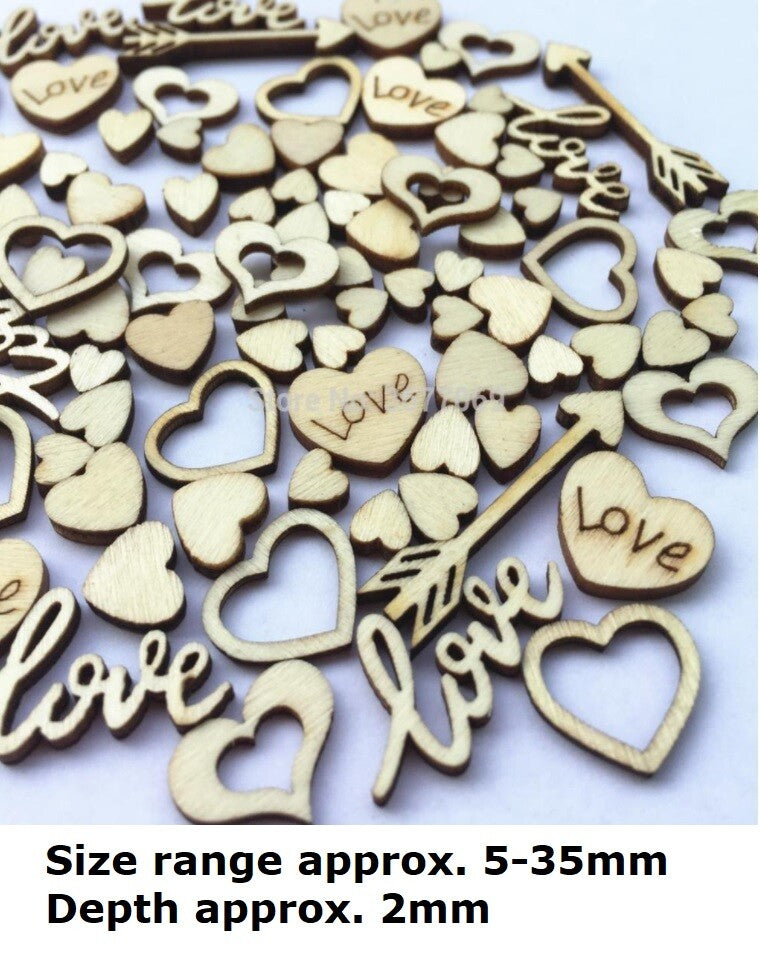 Wedding Valentine Table Decoration Scrapbook Wooden Hearts Worded Love Confetti - Hearts, Love & Arrows