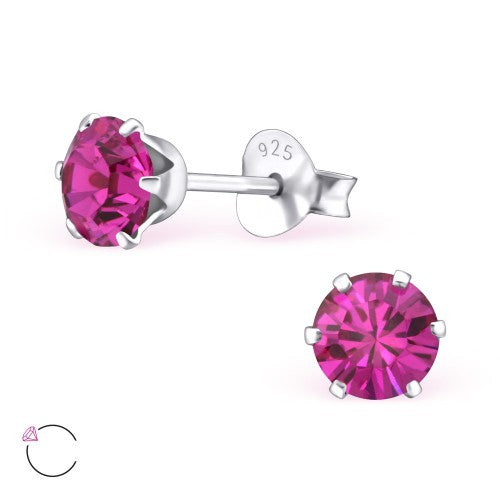 925 Sterling Silver Crystal Studs Earrings Wedding Birthday Christmas - Fuchsia