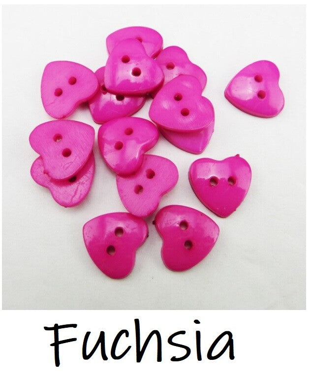 Heart Buttons 11mm - 2 Hole - Sewing Knitting Customise Craft Scrapbook - Fuchsia