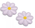 2 White Daisy Flower Iron On Sew On Patch Applique. Embellishment Patches