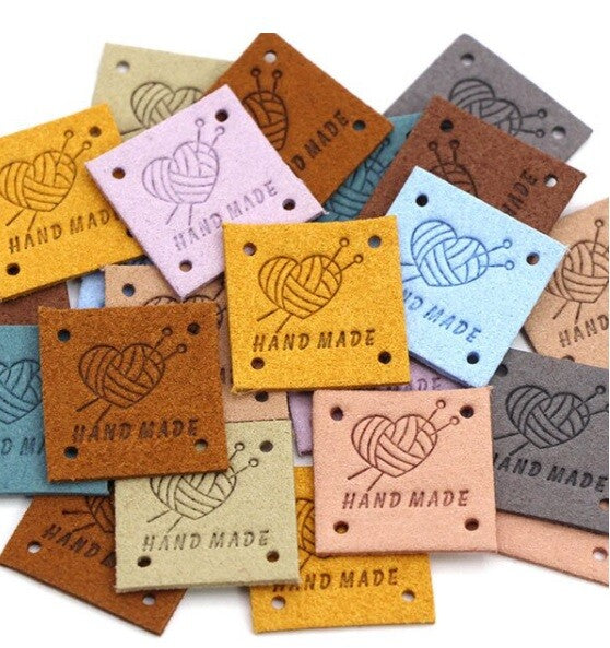 Faux Suede Leather Labels Hand Made Knit Design Clothing Tag Label Tags 25x25mm