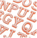 3D Orange & Pearl Rhinestone Letter Patch Patches Glue / Sew on Alphabet Crystal