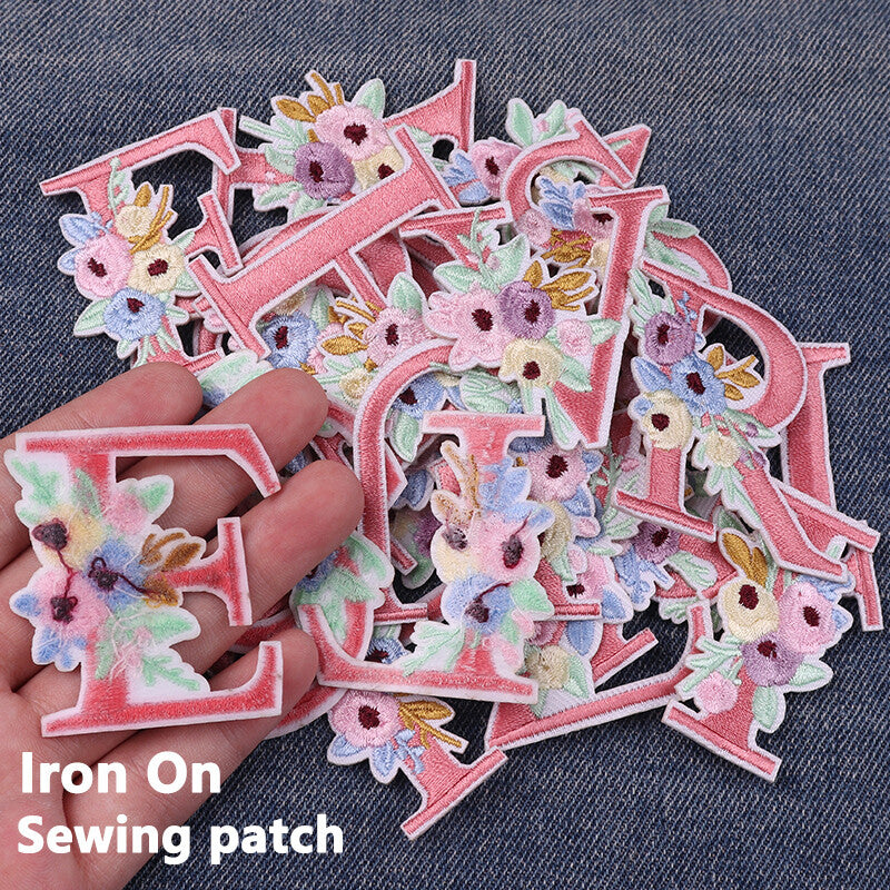 Flower Letter Patch Iron on or Sew on Alphabet Embroidery Clothing Patches Craft