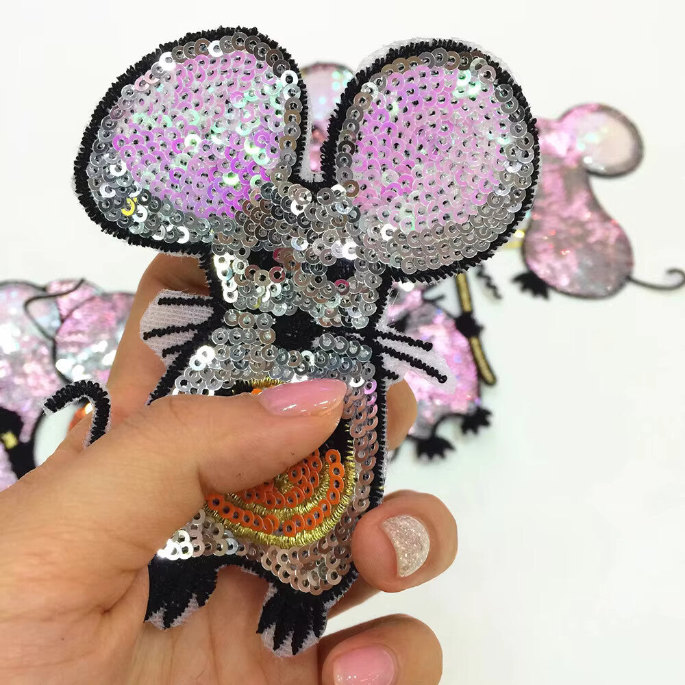Mouse Patch Patches Sequins Mice Iron on Applique Customise Clothing