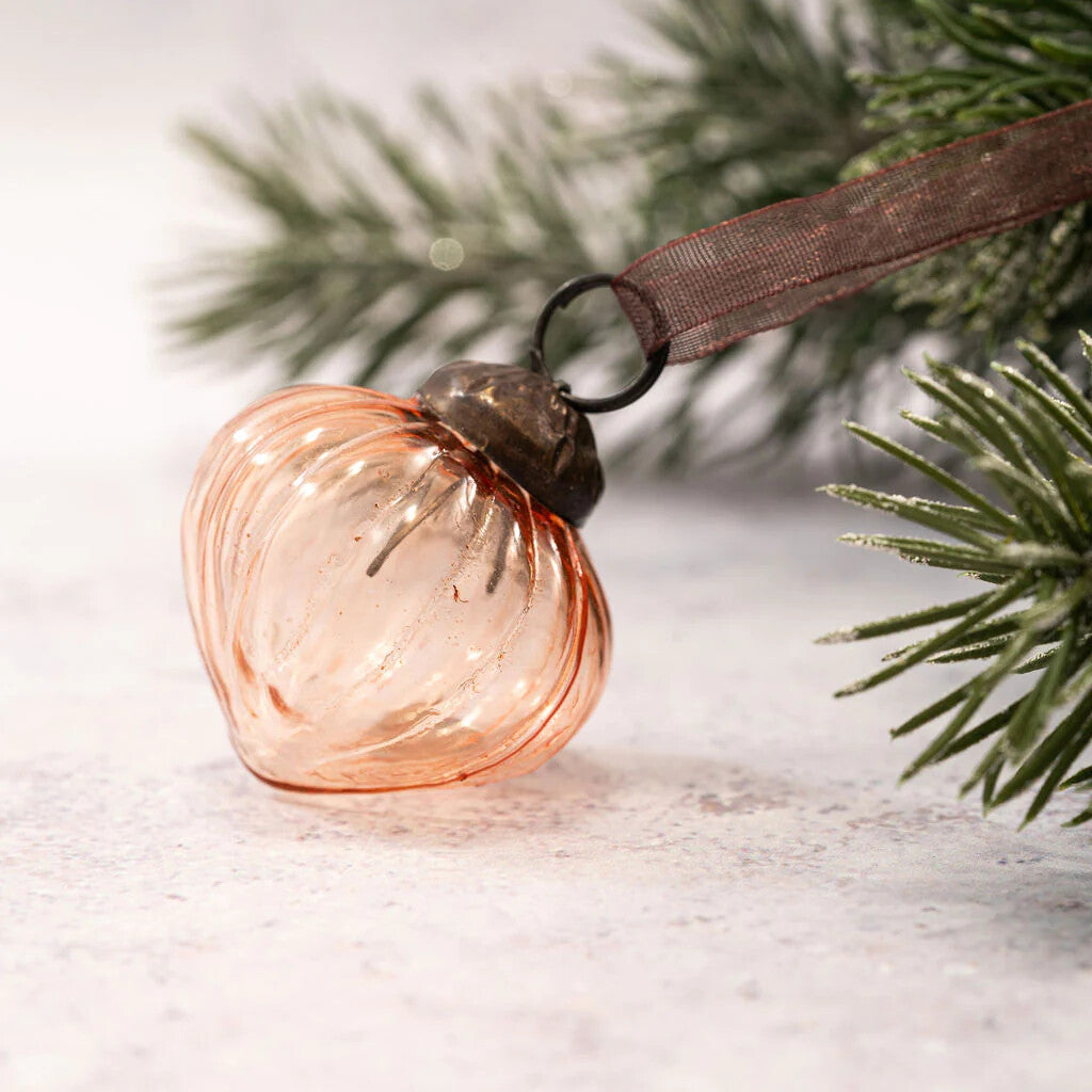 6 Pack Small Glass Handcrafted Baubles Premium Traditional Christmas Tree Craft - Set of 6 Small Rose Lustre Lanterns