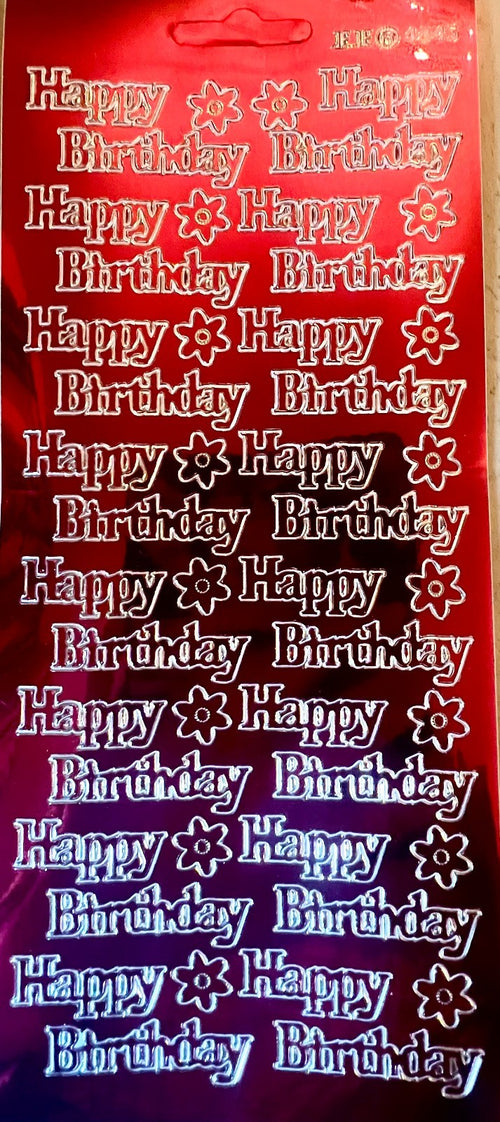 10 Sheets - Red Happy Birthday Mirror Shine Peel Off Sticker Craft Stickers