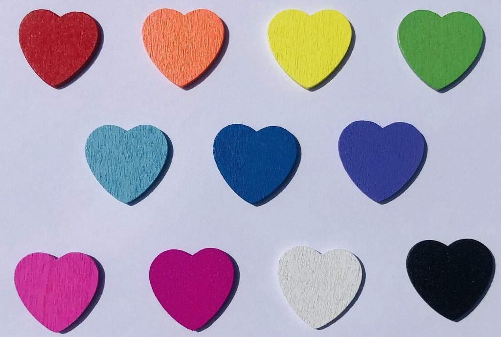 Coloured Wooden Heart Embellishments Craft Wedding Card Making Scatter 18mm