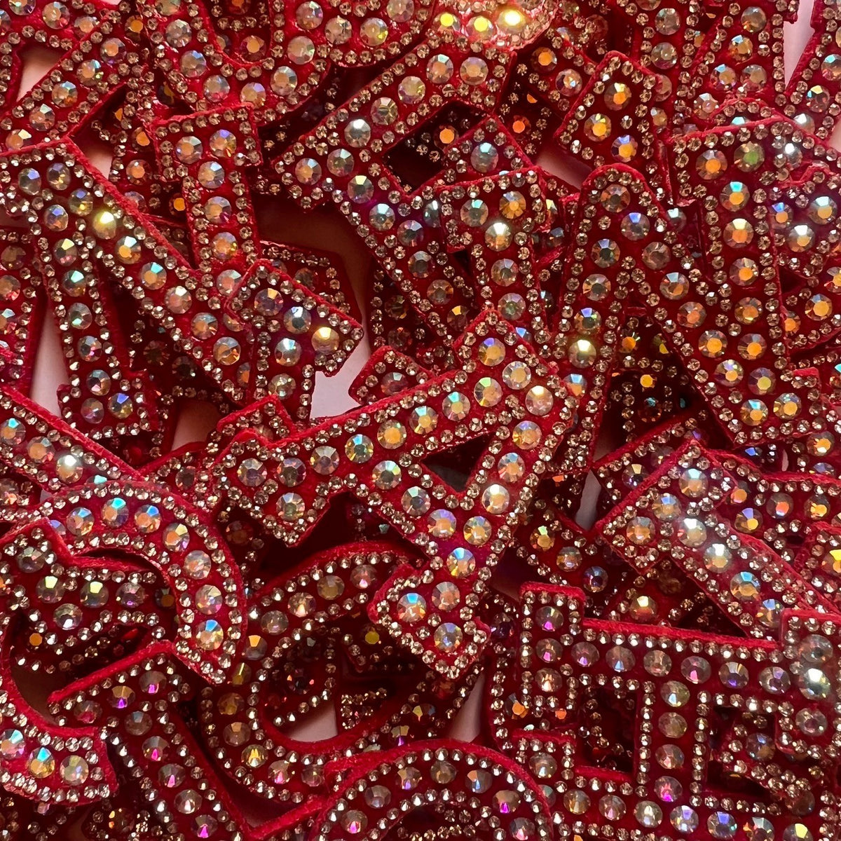 3D Red & AB Rhinestone Patches Letter Alphabet Patch Iron on / Glue on / Sew on