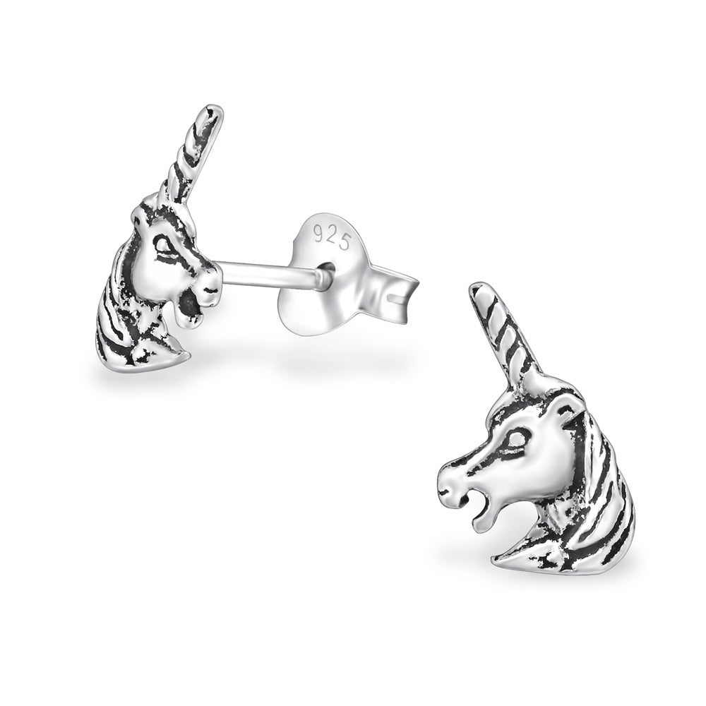 925 Sterling Silver Magical Unicorn Head Horse Pony Stud Earrings & Gift Box OX