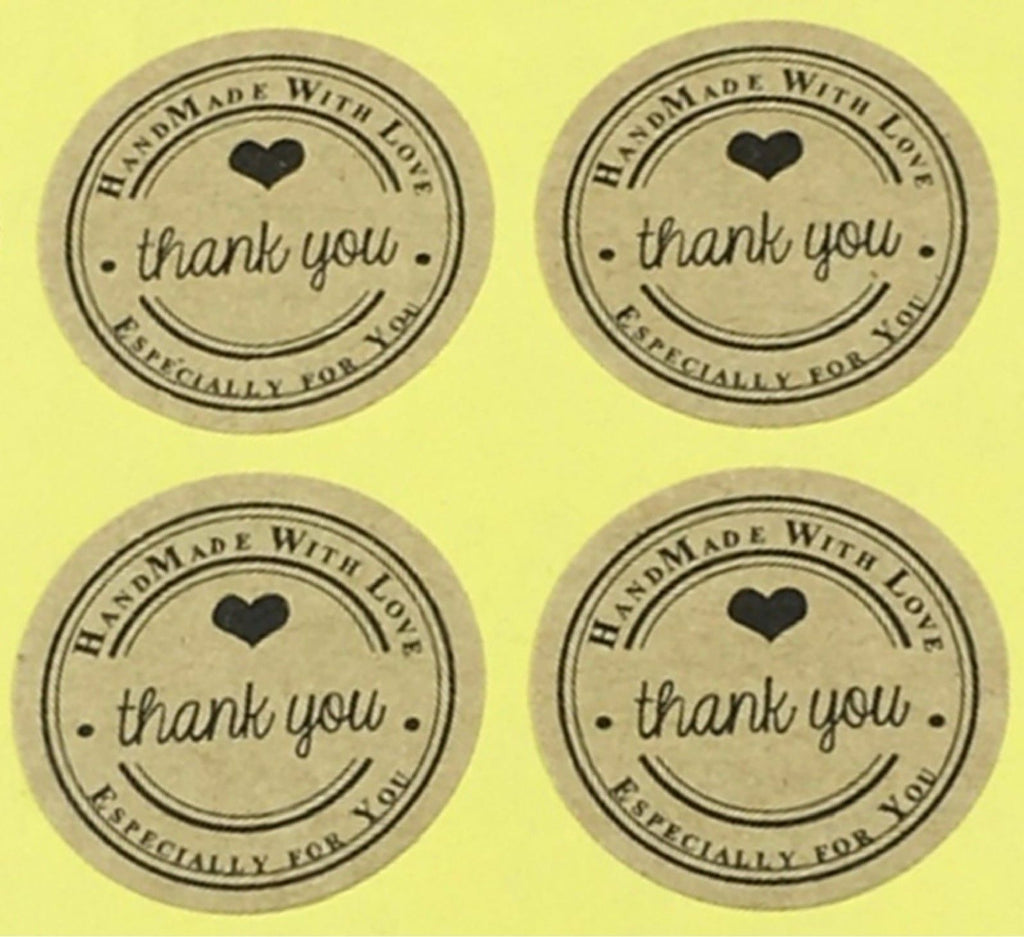 Round Paper Labels Thank you Hand made with love Gift Food Craft Stickers 3cm