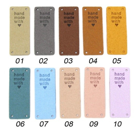 Faux Suede Leather Labels HAND MADE WITH LOVE Clothing Tag Label Tags 20x50mm - Design 7
