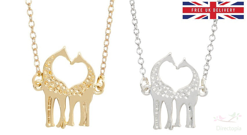 Love Heart Double Giraffe Design Necklace Minimalist Unique & Gift Bag