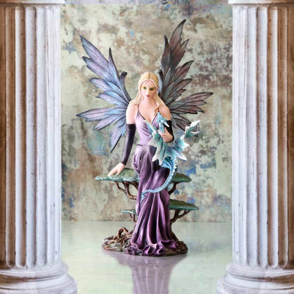 XXL Gothic Fantasy Fairy Figurine with Dragon Elvie Spring Fairy - Nemesis Now