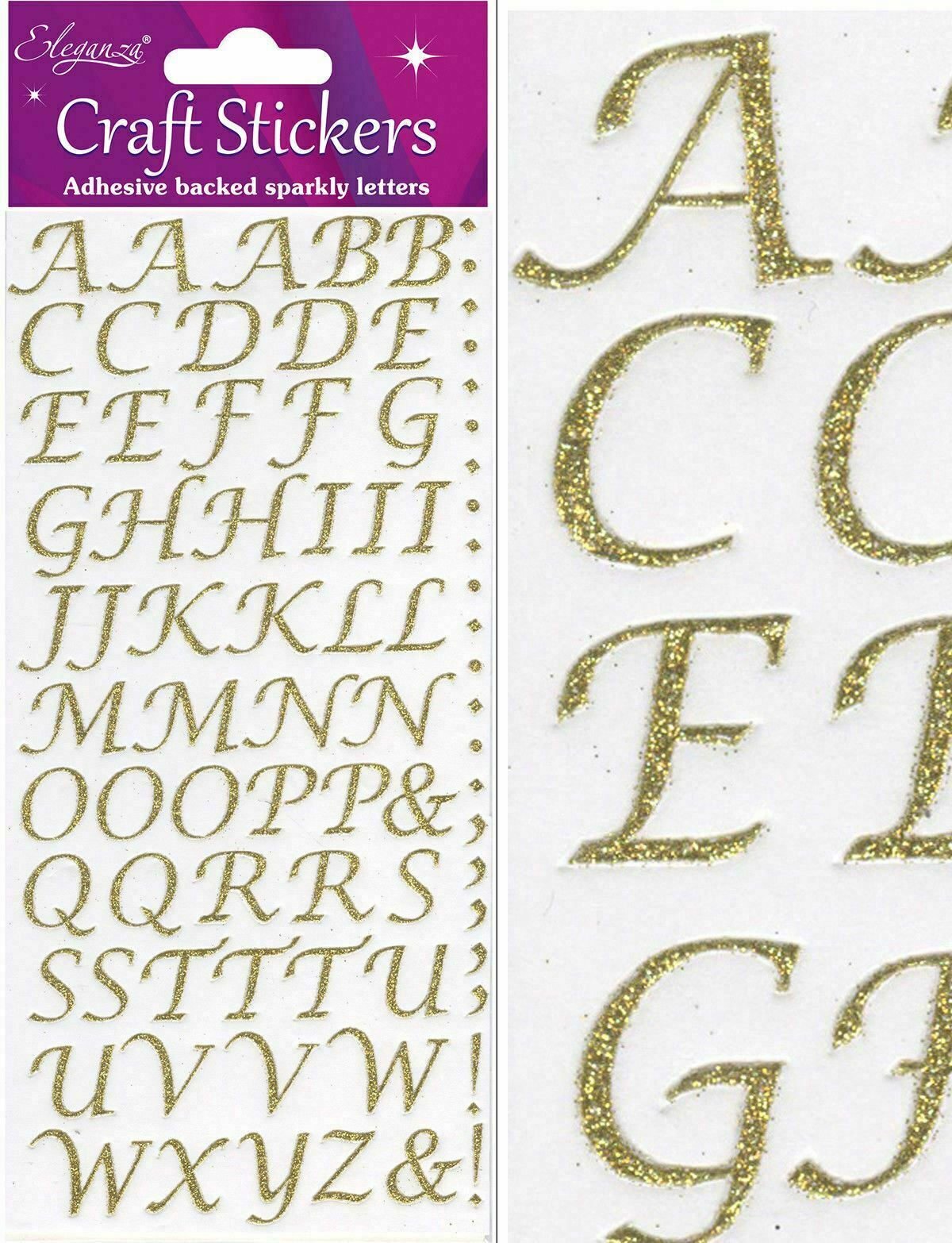 Self Adhesive Glitter Diamante Letters Number Alphabet Stickers Peel Off - Alphabet Gold Stylised