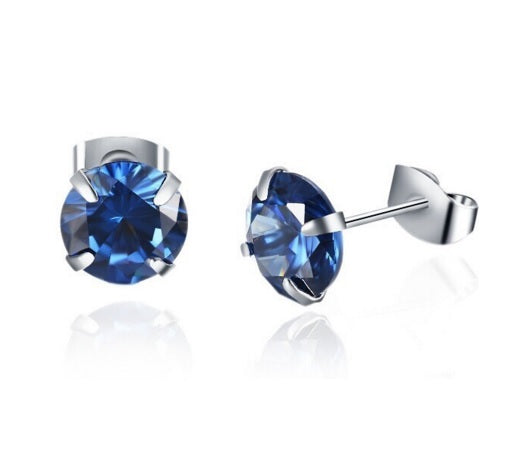 CZ Cubic Zirconia Crystal Cute 8mm Stud Earrings Prom Party 7 Colours & Gift Bag