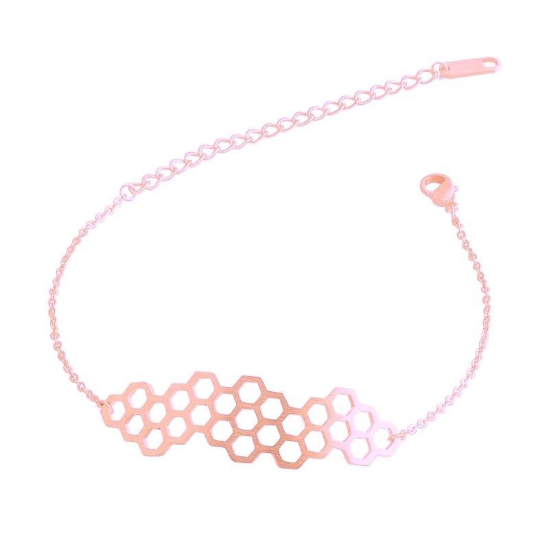 Bee Honeycomb Beehive Bracelet Gold Silver or Rose & Gift Bag - Rose Gold