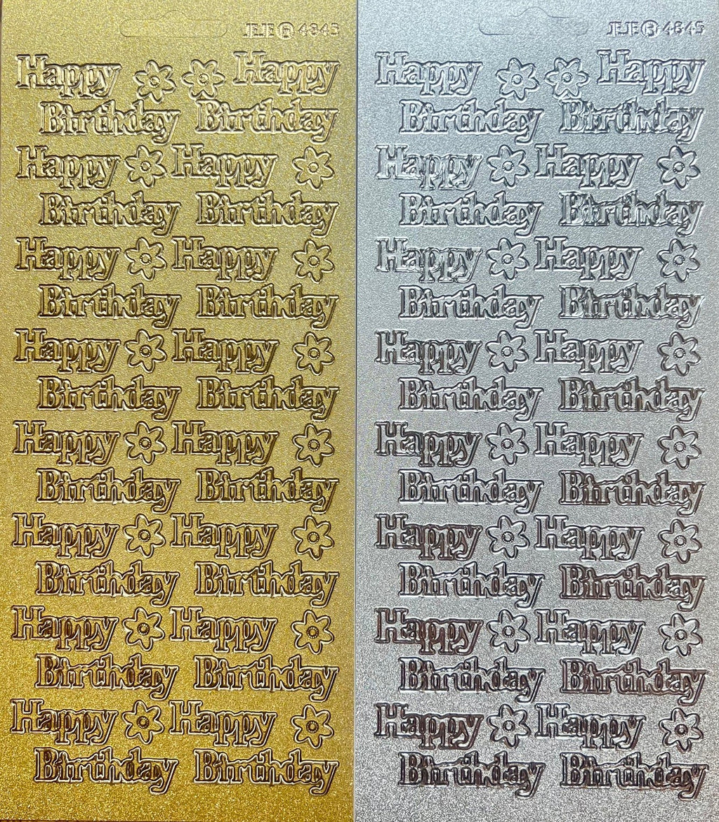 Happy Birthday Glitter Gold / Silver Peel Off Sticker Card Making Craft Stickers