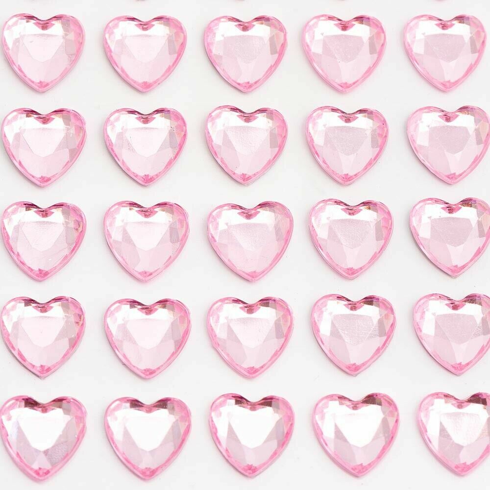 Hearts Sheet Self Adhesive Craft Diamante Rhinestone Heart Stick on Crystals - Pale Pink