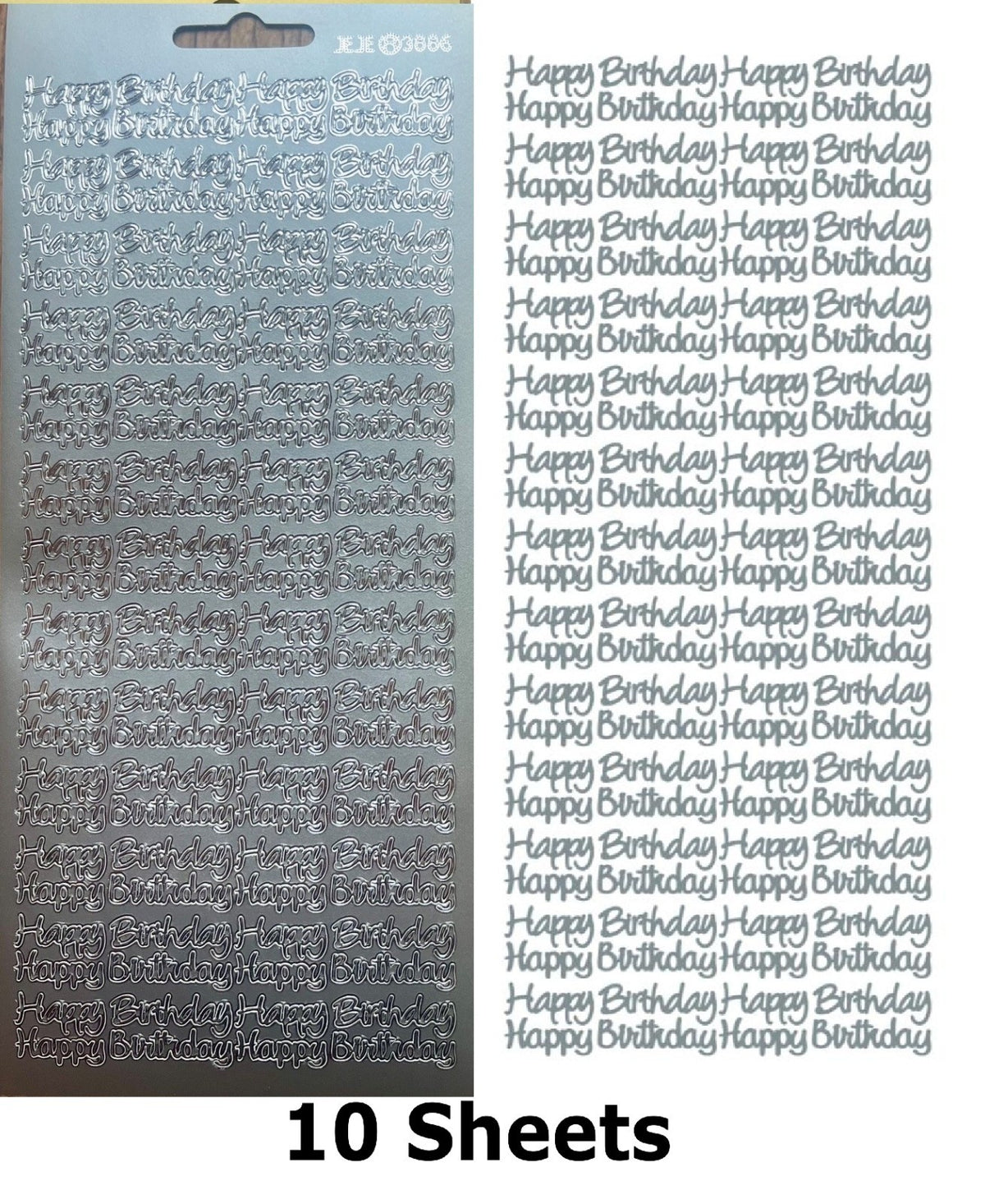 10 Sheets - Silver Happy Birthday Peel Off Sticker Craft Stickers 388601