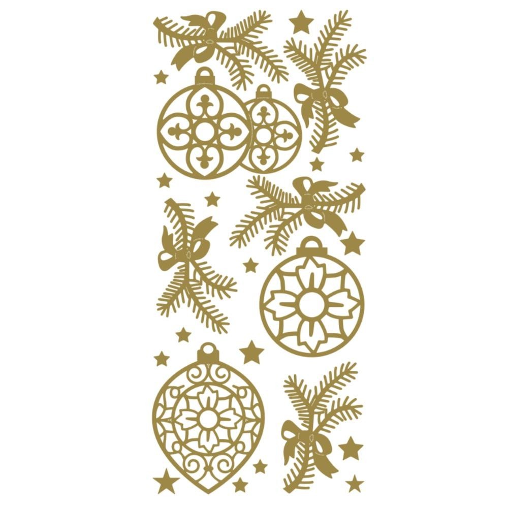 Christmas Peel Off Sticker Snowflake Star Santa Reindeer Snowman Craft Stickers - Baubles Gold (201800)