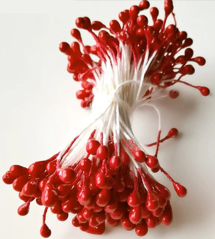Artificial Flower Stamen Double Head Eco Friendly Wedding Floral Craft - 3mm - Red