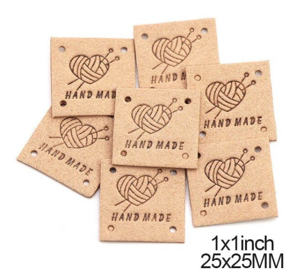 Faux Suede Leather Labels Hand Made Knit Design Clothing Tag Label Tags 25x25mm - Design 8