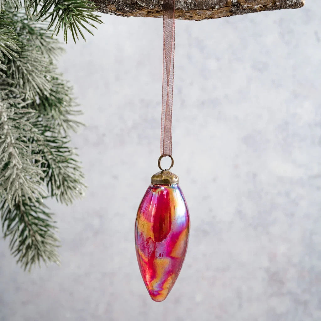 2 Pack Conical Glass Handcrafted Baubles Premium Traditional Christmas Tree - 2 Pack Red Lustre