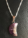 Natural Purple Amethyst Quartz Crescent Moon Necklace Pendant Healing & Gift Bag