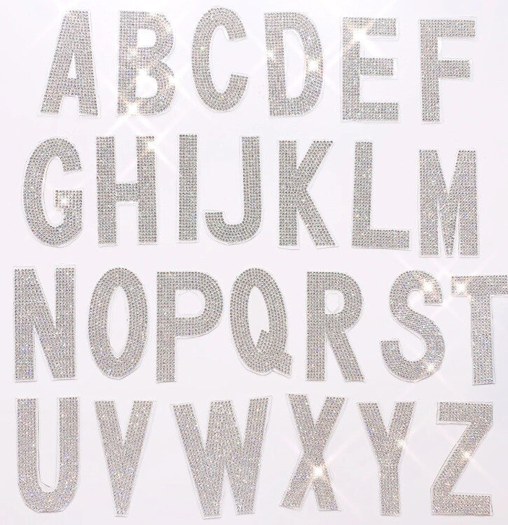 Large Crystal Rhinestone Letter Patch Patches Iron on Alphabet Customise 7.5cm