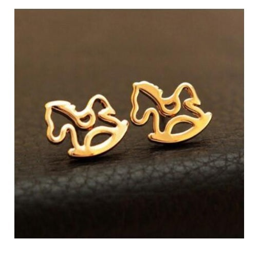 Rocking Horse Pony Kawaii Stud Earrings Openwork & Mini Gift Box
