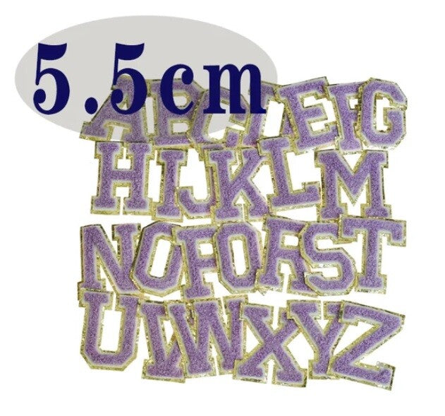 3D Multicolour & Gold Chenille Patch Letter Patches Iron on Alphabet 5.5cm - Lilac