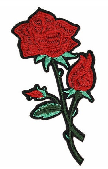 Rose Flower Red White Iron or Sew on Patch Applique Customise Clothing Fashion - Red Rose 23.5x10.5cm