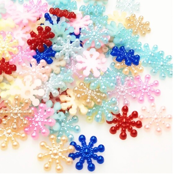 Pearl Snowflakes 15mm Snowflake Christmas Craft Embellishment Card Topper - Multicoloured Pearl Snowflakes