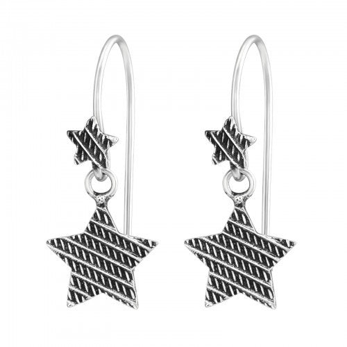 925 Sterling Silver Double Star Minimalist Drop 9x9mm Earrings & Gift Box #6