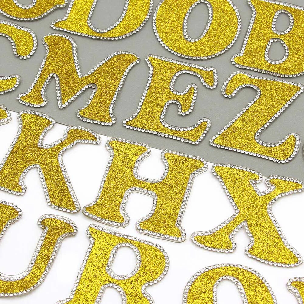 3D Rhinestone Gold Glitter Letter Patch Iron on Alphabet Patches 5cm