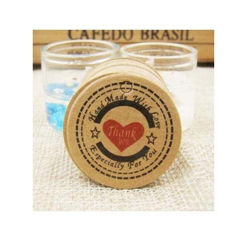 Craft Paper Tags 'Handmade with Love' & 'Thank You' Hand Made Mini Gift Tags - 6