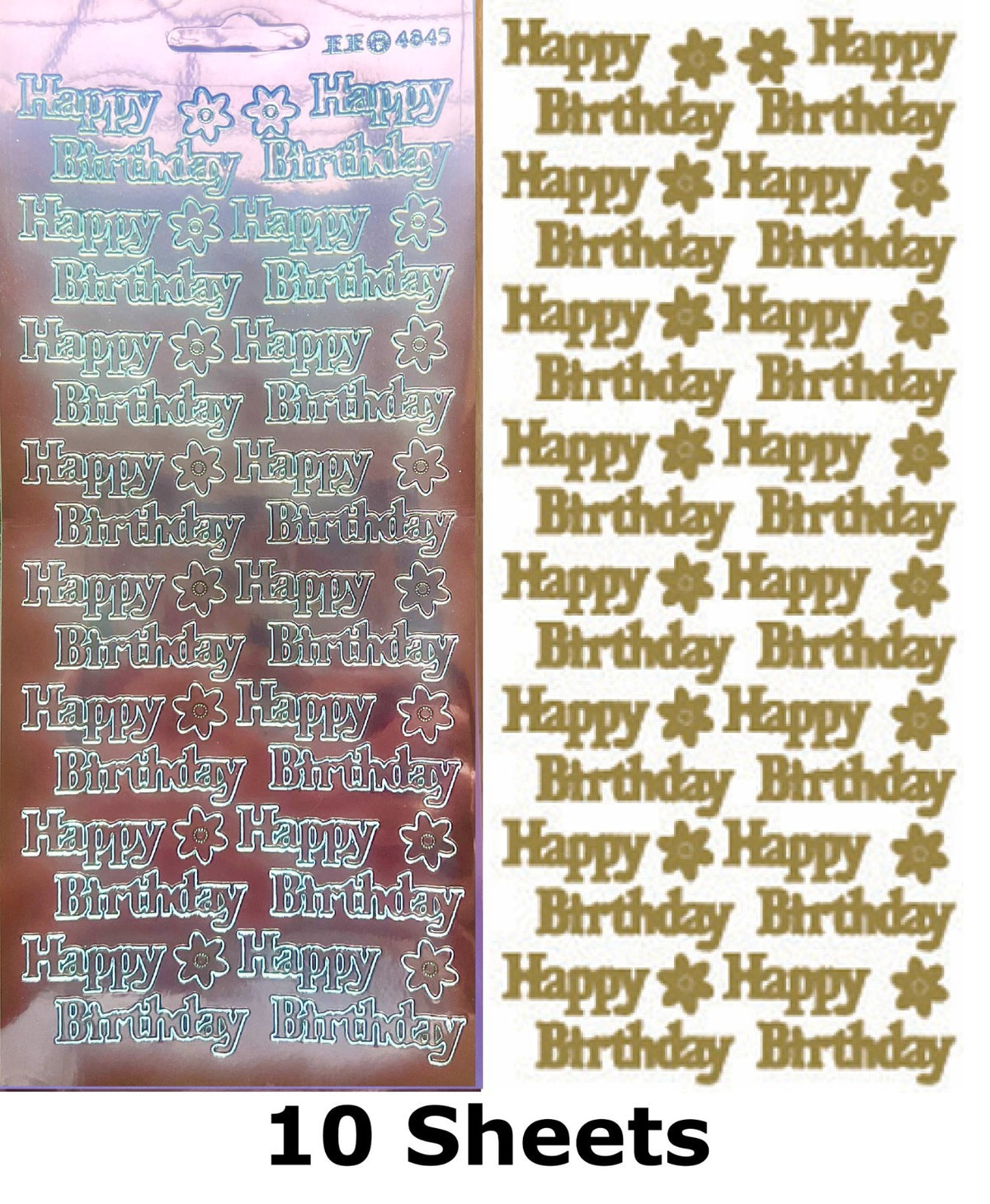 10 Sheets - Salmon Peach Happy Birthday Mirror Shine Peel Off Sticker Stickers