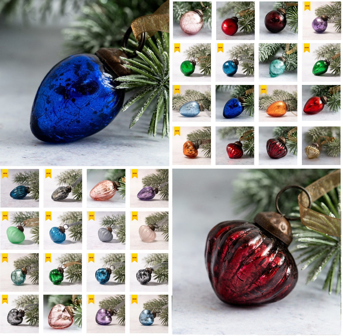 6 Pack Small Glass Handcrafted Baubles Premium Traditional Christmas Tree Craft