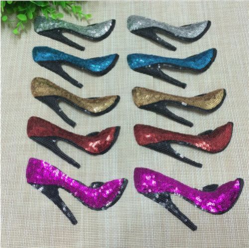 High Heel Shoe Iron or Sew on Patch Sequin Applique Customise Sequins