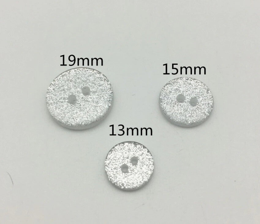 13mm, 15mm or 19mm Glitter Sparkly Buttons - Round - 2 Hole - Sewing - Craft