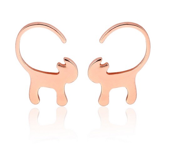 Minimalist Stud Cat Earrings Gold Silver Rose Gold & Gift Box - Rose Gold