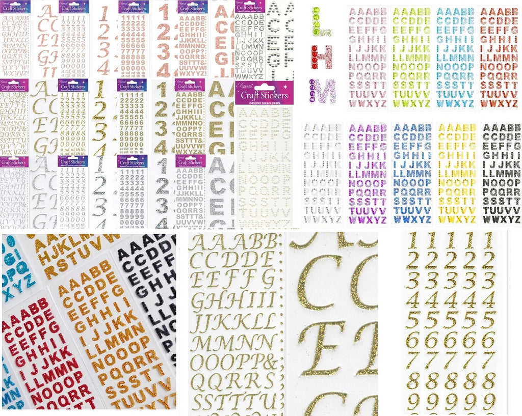 Self Adhesive Glitter Diamante Letters Number Alphabet Stickers Peel Off