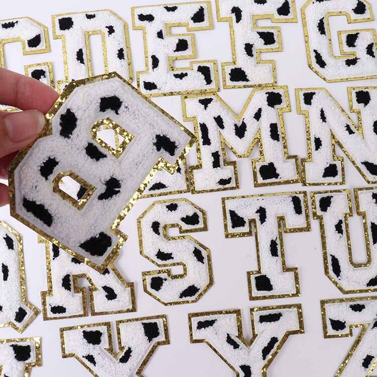 8cm Large 3D Animal Cow Chenille Patch Letter Patches Iron Sew on Alphabet