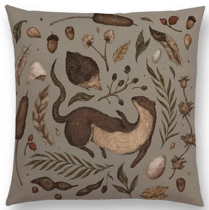 Vintage Design Animal Gems Minerals Floral Nature Plant Cushion Covers 17" x 17" - Otter