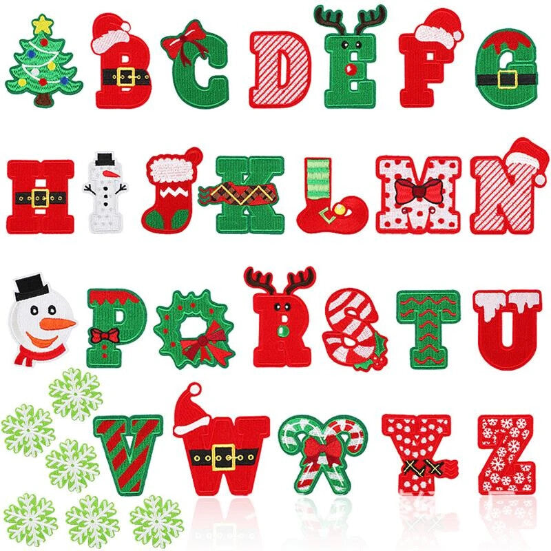 Patch Letter Christmas Santa Xmas Patches Iron on Sew on Alphabet Embroidery